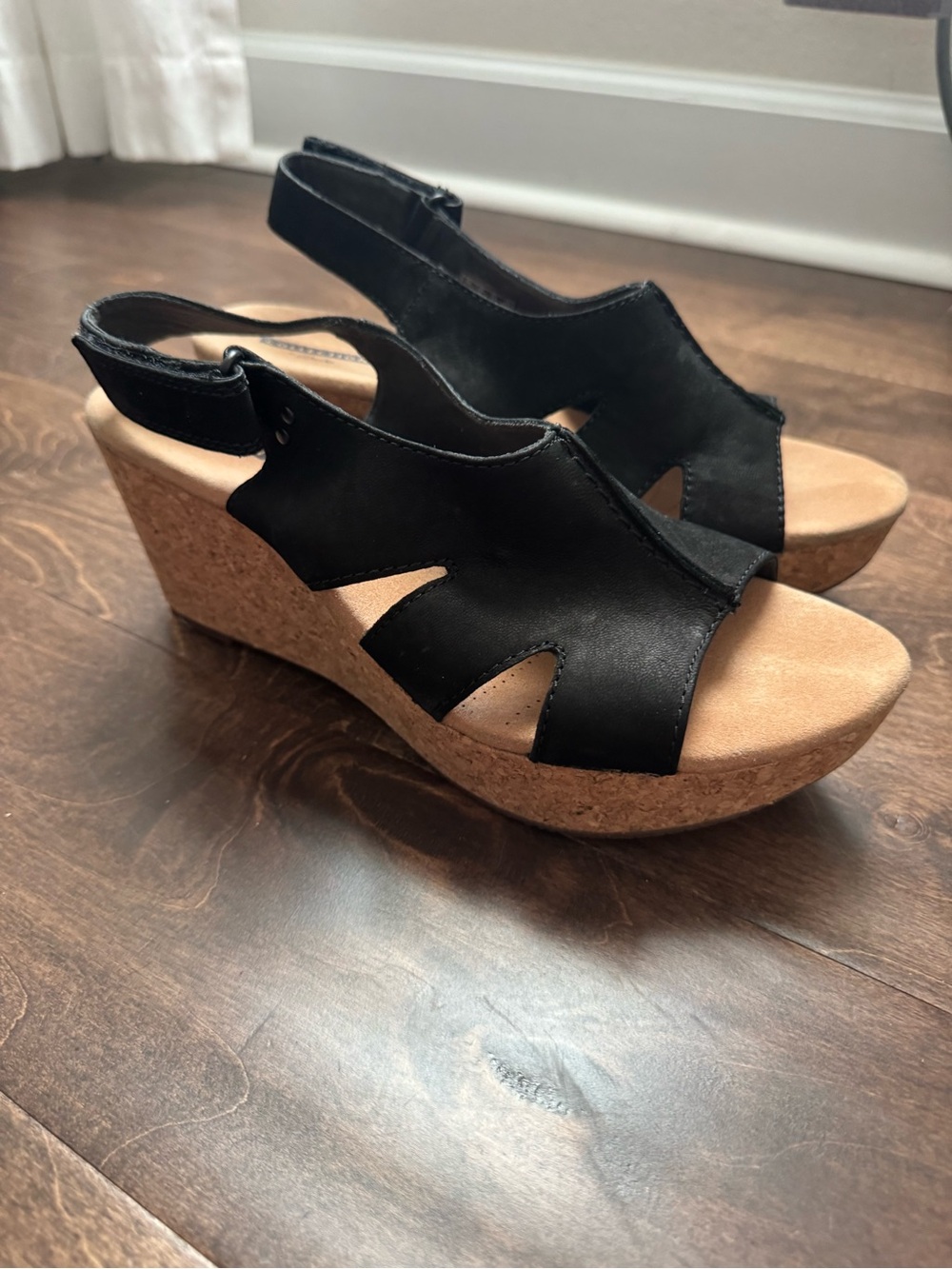 Clark’s Black Wedge Slingback Sandals - Women's Cork Platform